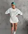 Kadın Tişort Bisiklet Yaka Yıldırım Şimşek Baskılı Kısa kol T-Shirt - Beyaz