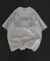 Kadın Tişort Bisiklet Yaka Yıldırım Şimşek Baskılı Kısa kol T-Shirt - Beyaz