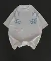 Kadın Tişort Bisiklet Yaka Yıldırım Şimşek Baskılı Kısa kol T-Shirt - Beyaz