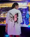 Kadın Tişört Kelebek Baskılı Oversize Kısa Kol T-Shirt - Beyaz