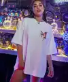 Kadın Tişört Kelebek Baskılı Oversize Kısa Kol T-Shirt - Beyaz