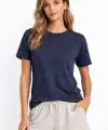 Kadın Tişört Osy Modal yumuşak dokulu Kumaş Bisiklet Yaka T-shirt - İndigo