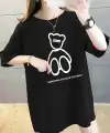 Kadın Tişört Penye Compack Baskılı Oversize Bisiklet Yaka T-shirt - Siyah