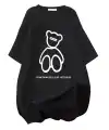 Kadın Tişört Penye Compack Baskılı Oversize Bisiklet Yaka T-shirt - Siyah