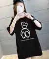 Kadın Tişört Penye Compack Baskılı Oversize Bisiklet Yaka T-shirt - Siyah
