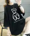 Kadın Tişört Penye Compack Baskılı Oversize Bisiklet Yaka T-shirt - Siyah