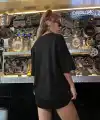 Kadın Tişört Shut up Baskılı Bisiklet Yaka Kısa Kol T-shirt - Siyah