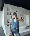 Kadın Triko Kolsuz dokuma Düğmeli Yelek - Mavi