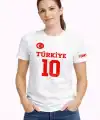 Kadın TÜRKİYE Ay Yıldız Baskılı 10 Numara Forma Tişört Taraftar T-Shirt - Beyaz