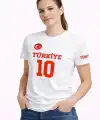 Kadın TÜRKİYE Ay Yıldız Baskılı 10 Numara Forma Tişört Taraftar T-Shirt - Beyaz
