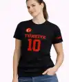 Kadın TÜRKİYE Ay Yıldız Baskılı 10 Numara Forma Tişört Taraftar T-Shirt - Siyah
