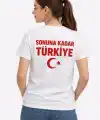 Kadın TÜRKİYE Ay Yıldız Baskılı Taraftar Forma T-Shirt - Beyaz