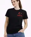 Kadın TÜRKİYE Ay Yıldız Baskılı Taraftar Forma T-Shirt - Siyah