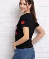 Kadın Türkiye World Cup 2026 Baskılı Tişört Futbol Temalı Forma T-Shirt - Siyah