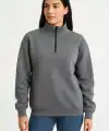 Kadın Üç İplik Dık Yaka Yarım Fermuarlı SweatShirt - Antrasit
