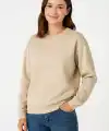 Kadın Üç İplik Düz Bisiklet Yaka SweatShirt - Bej