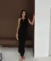 Kadın Uzun Abiye Elbise Yırtmaçlı Sırt Dekolteli Şık Gece Elbisesi - Siyah