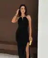 Kadın Uzun Abiye Elbise Yırtmaçlı Sırt Dekolteli Şık Gece Elbisesi - Siyah