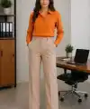 Kadın Uzun Kol Gömlek Düğmeli Klasik Yaka Günlük ve Ofis Şıklığına uygun - Turuncu