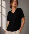 Kadın V Yaka Basic Tişört Kısa Kol Yazlık Regular Fit T-Shirt - Siyah