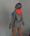 Kadın W Nakış İşlemeli Kapüşonlu 3 iplik pamuklu Parçalı Sweatshirt Hoodie - Mavi