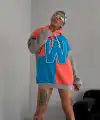 Kadın W Nakış İşlemeli Kapüşonlu 3 iplik pamuklu Parçalı Sweatshirt Hoodie - Mavi