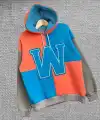 Kadın W Nakış İşlemeli Kapüşonlu 3 iplik pamuklu Parçalı Sweatshirt Hoodie - Mavi