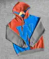 Kadın W Nakış İşlemeli Kapüşonlu 3 iplik pamuklu Parçalı Sweatshirt Hoodie - Mavi