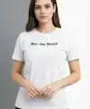 Kadın Wafıl Kumaş Tişört Regular Kalıp Bisiklet Yaka Baskılı T-Shirt - Beyaz