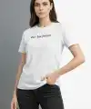 Kadın Wafıl Kumaş Tişört Regular Kalıp Bisiklet Yaka Baskılı T-Shirt - Beyaz