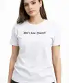 Kadın Wafıl Kumaş Tişört Regular Kalıp Bisiklet Yaka Baskılı T-Shirt - Beyaz