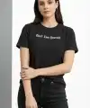Kadın Wafıl Kumaş Tişört Regular Kalıp Bisiklet Yaka Baskılı T-Shirt - Siyah