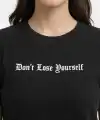 Kadın Wafıl Kumaş Tişört Regular Kalıp Bisiklet Yaka Baskılı T-Shirt - Siyah