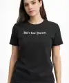 Kadın Wafıl Kumaş Tişört Regular Kalıp Bisiklet Yaka Baskılı T-Shirt - Siyah