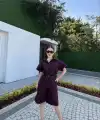 Kadın Yakalı Gömlek Kemerli Şortlu Alt-Üst Takım - Bordo