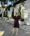Kadın Yakalı Gömlek Kemerli Şortlu Alt-Üst Takım - Bordo
