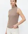 Kadın Yarım Balıkçı Yaka Fitilli Kaşkorse Atlet Basic Şık Badi - Bej