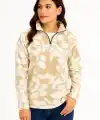 KADIN Yarım Fermuarlı Desenli Polar Sweat Yakalı Uzun Kollu Oversize Kalıp - Bej