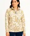 KADIN Yarım Fermuarlı Desenli Polar Sweat Yakalı Uzun Kollu Oversize Kalıp - Bej
