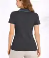 Kadın Yazlık Dokuma Triko Tişört Düğmesiz Polo Yaka Kısa Kol T-Shirt - Siyah