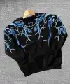 Kadın Yıldırım Baskılı Bisiklet Yaka 3 iplik pamuklu Sweatshirt - Siyah