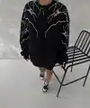 Kadın Yıldırım Baskılı Bisiklet Yaka 3 iplik pamuklu SweatShirt - Siyah