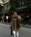 Kadın Yün Cıkartılabilen Atkılı , Kaban İkili Takım - Kahve