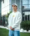 Kışlık Bisiklet Yaka Baskılı SweatShirt - Beyaz