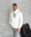 Kışlık Üç İplik Kapüşonlu SweatShirt - Beyaz