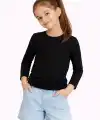 Kız Çocuk Basic Uzun Kollu Tişört Okul Günlük Rahat T-Shirt - Siyah