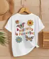 Kız Çocuk Bisiklet Yaka Baskılı T-Shirt - Beyaz
