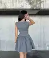 Kolsuz Mini Elbise- Gri