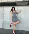 Kolsuz Mini Elbise- Gri