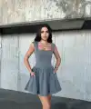 Kolsuz Mini Elbise- Gri
